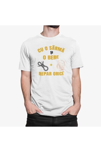 Tricou Destept – Tricou personalizat unisex 'Sarma si bere' Alb S