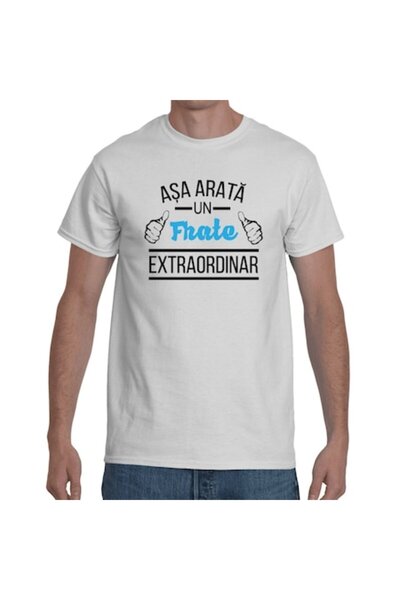Tricou Destept Tricou personalizat „Așa arată un FRATE extraordinar”, Alb, XL
