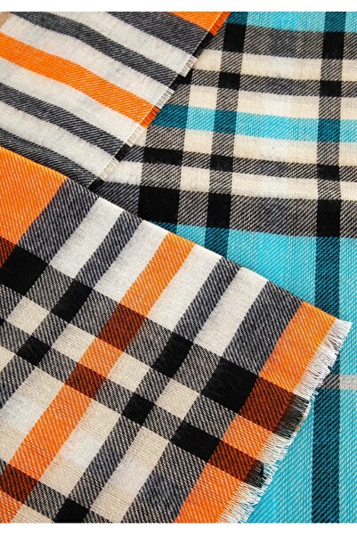 Wittchen Eșarfă pentru femei în carouri albastre și portocalii, poliester albastru și portocaliu