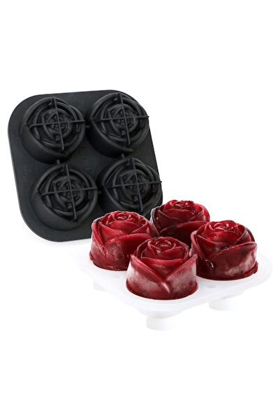 amXea Formă de gheață din silicon ROSES, neagră, 4 trandafiri