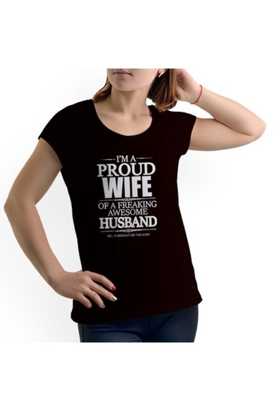 Tricou Destept Tricou personalizat „Soție mândră”, negru, mărimea L