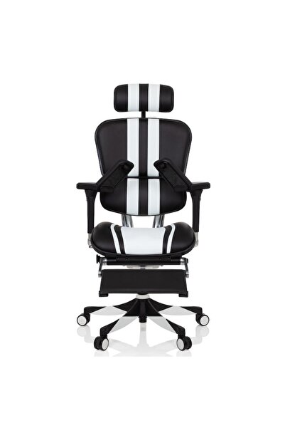 Ergohuman QMOBILI Mars Elite Plus Gaming Chair Black with White, microfiber leather, with 2D headres