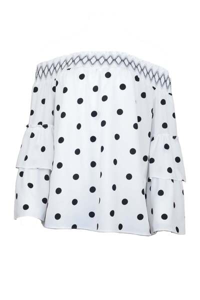 ONLY Blouse Kate Frill Dotted White - L, White, 100% polyester