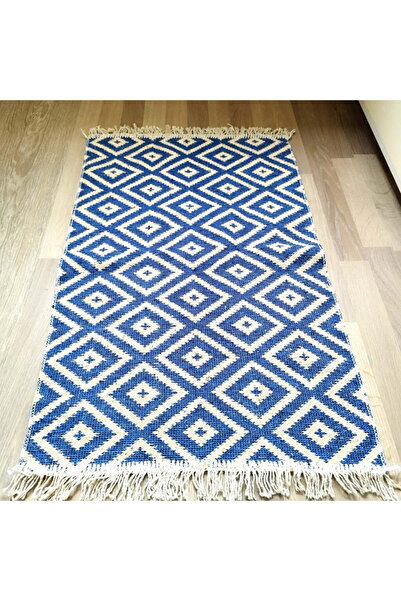OEM Traditional rug, size 80 x 125 cm, blue and cream, geometric pattern