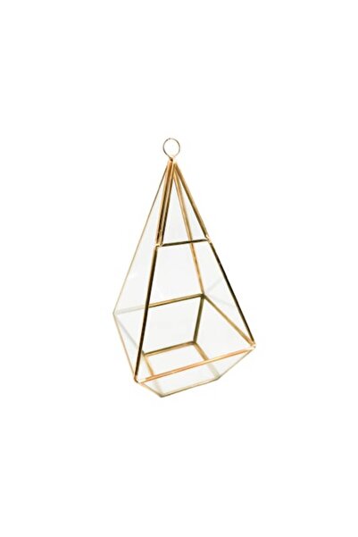 Doty Vază înaltă cu ramă aurie pentru plante, hexagonală, sticlă și alamă, tr...