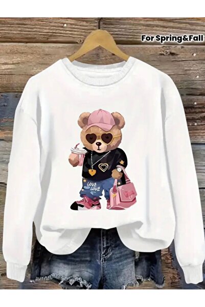 No Plan Sweatshirt pentru fete cu imprimeu TEDDY, cu șapcă roz