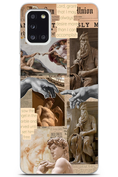 FLAMENKO Samsung Galaxy A31 Rönesans Heykel Kolajlı Desenli Şeffaf Telefon Kı...