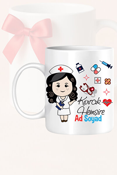 Ver-O Baskı Kıvırcık Hemşire Tasarımlı Kupa Bardak Hastane Doktor Hemşire