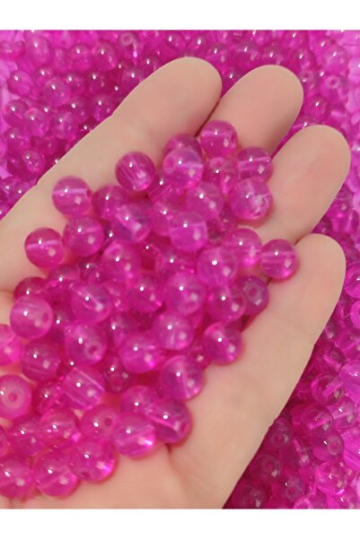 Mutlu Bujiteri Hobi Aksesuar خرز زجاجي بلون الفوشيا مقاس 8 ملم (50)