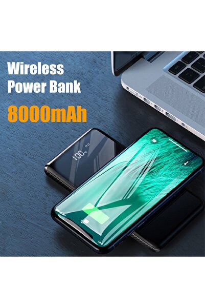 amXea PB8W1039BL Power Bank, 8000 mAh, Wireless Charging, 2x USB, Micro USB, Black