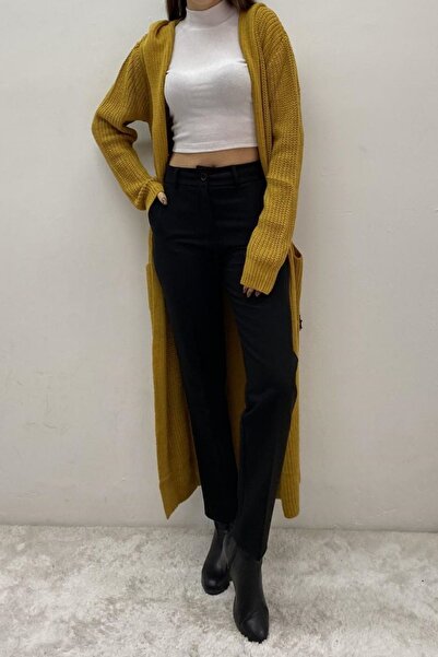 onno style women سترة طويلة محبوكة بغطاء للرأس من سيلانيك