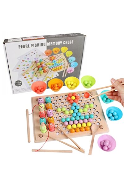 Montessori puzzle din mărgele de lemn, multicolor, 31,5 x 23 x 5,5 cm