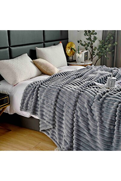 JOJO HOME Αφράτη κουβέρτα cocolino, 200x230cm, ριγέ σχέδιο, ανοιχτό γκρι