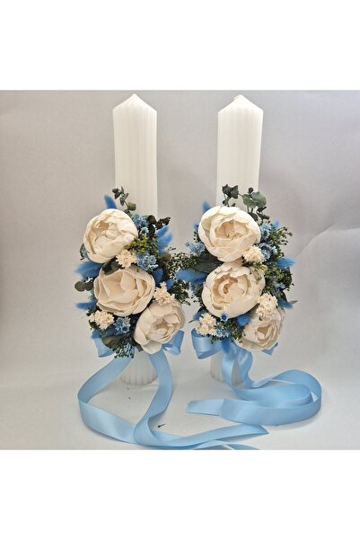 Yellow Tulip Set 2 lumanari cununie/nunta realizat cu flori sola nemuritoare,...