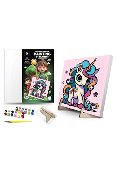 qbee set pictură după numere, model Unicorn, 25x25cm, pânză, vopsele acrilice...