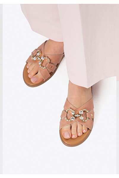 Wittchen Șlapi de damă din piele ecologică cu cataramă decorativă, roz