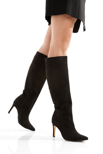 PAYZİN '' GÖKŞEN '' Μαύρες μπότες με Σουέτ μυτερές μύτες και λεπτό τακούνι 9 ...