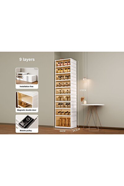 Genaric 9-Tier Foldable Shoe Organizer for Closet, 36 Pairs, Foldable Plastic Shoe Rack