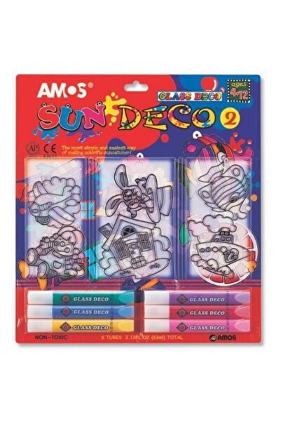 Amos Set creativ - 6 culori Glass Deco x 5,5 ml + 6 șabloane mici SunDeco,