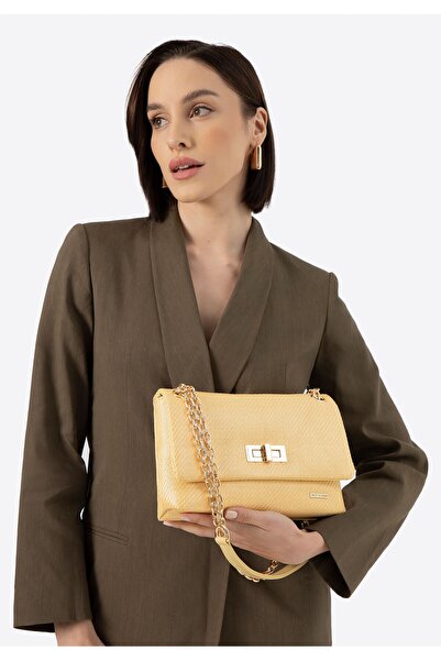 Wittchen Women's crossbody bag with a braided chain, yellow polypropylene