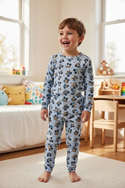 buğlem collection Set de pijamale pentru copii unisex bumbac 100% bumbac moale Set de dormit cu model Monster Tuck, prietenos cu pielea și confortabil