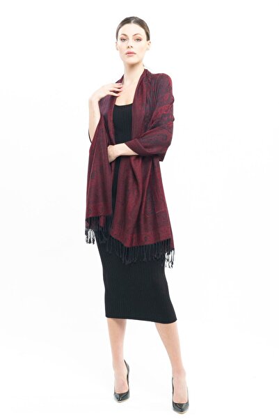KUVARK Pashmina Cashmere Shawl | Burgundy - Black | 100% Cashmere | Good Quality and Stylish Design