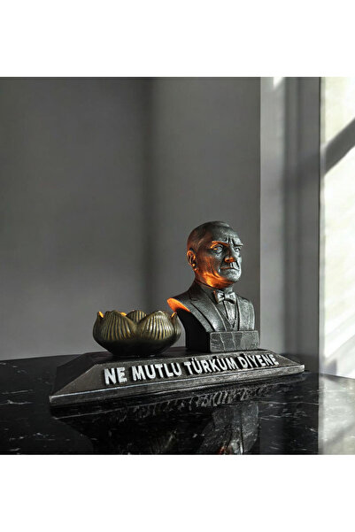 Ard.Art Atatürk Ne Mutlu Türküm Diyene Temalı Atatürk biblo mumluk Gümüş Eskitme