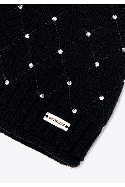 Wittchen Șapcă de damă cu zirconii decorative, acril negru
