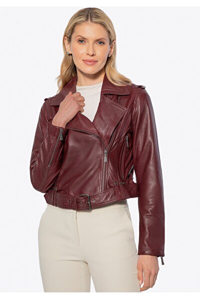 Wittchen Women's Leather Biker Jacket Burgundy Burgundy Leather