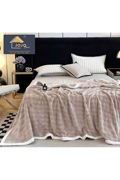 JOJO HOME Fluffy cocolino blanket, with white border, 200x230cm, Beige