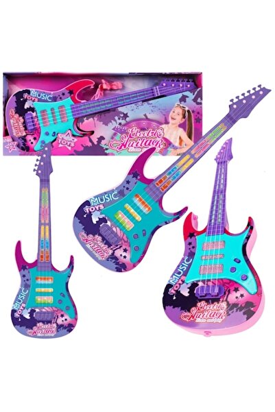 MAKSIK Chitară electrică pentru copii, Maksik, 4 corzi, efecte luminoase, set cu curea, 57x23,4x5,5 cm