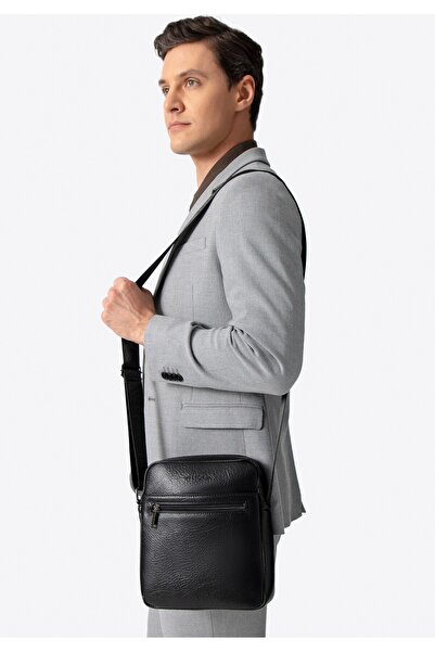 Wittchen Geantă bărbătească din imitație de piele cu curea reglabilă, neagră,...