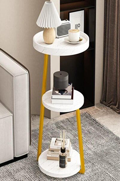 Twinkle Mart Small Narrow Side Table with Metal Frame — 3-Tier Minimalist End Table