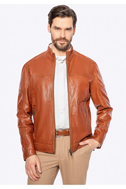 Wittchen Geacă bărbătească de motociclist, din piele naturală, maro deschis, ...