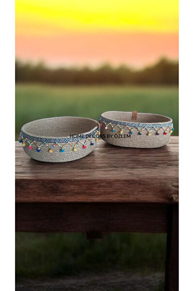 home decors by özlem طقم من سلتين من الخوص لتنظيم وتخزين الأغراض، صناعة يدوية