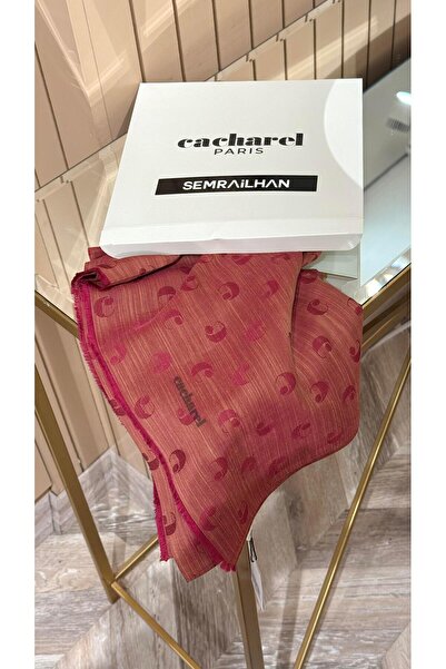 Cacharel B.Cacharel Logolu İpek Koton Jakar Etol Şal Kırmızı