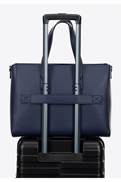 Wittchen Geantă de laptop pentru femei de 16" din imitație de piele, bleumarin, -piele