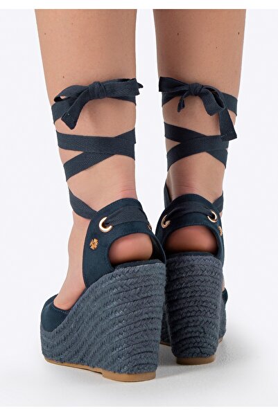 Wittchen Women's Wedge Espadrilles with Tie, Navy Blue, Synthetic Material