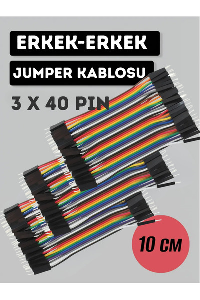Arduino 40 Pin Ayrılabilen Erkek-Erkek Jumper Kablo-100mm (10cm) (3 adet 120pin)