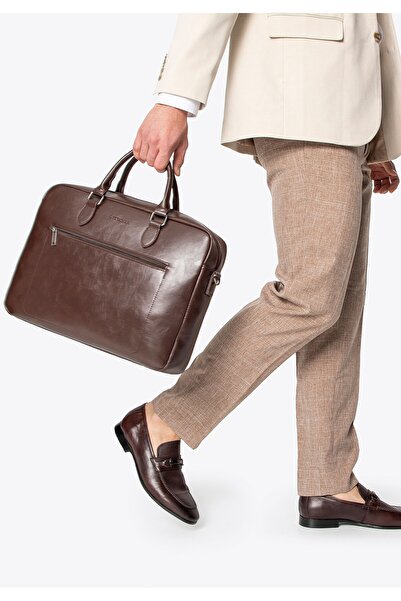 Wittchen Geantă pentru laptop bărbătească de 16", maro închis, piele ecologică