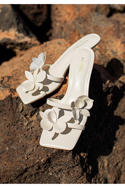 Wittchen Șlapi de damă din piele crem cu toc înalt