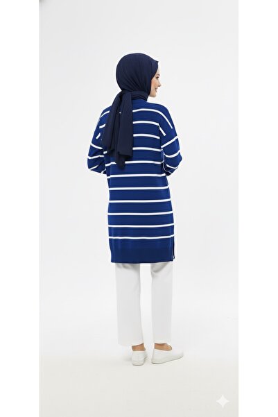 Minharir Tesettür Çizgili Triko Tunik – Kadın Oversize Uzun Rahat Kalıp