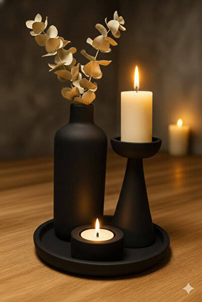 TACTIC Set decorativ modern din 4 piese (vază-candelabru-suport pentru lumânări-tavă)