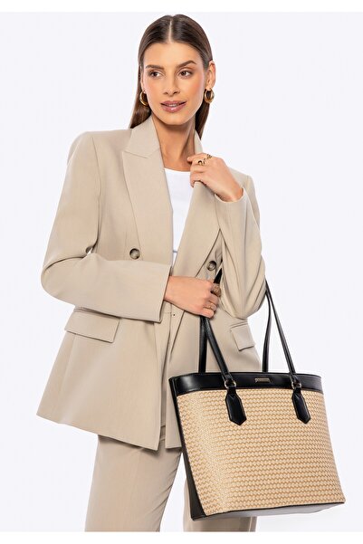 Wittchen Woman Shopper Bag in -leather and braid beige and black beige and bl...