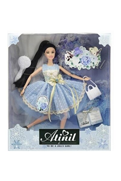 MAKSIK Păpușă Atinil, set cu accesorii, rochie albastră cu dantelă, păr lung,...