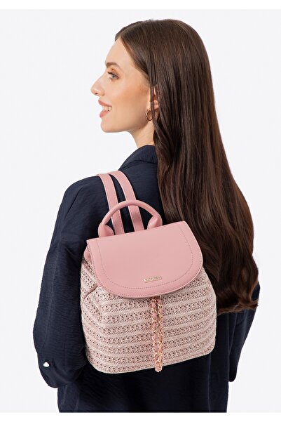 Wittchen Women's Braided Backpack with Drawstring Pink Polypropylene