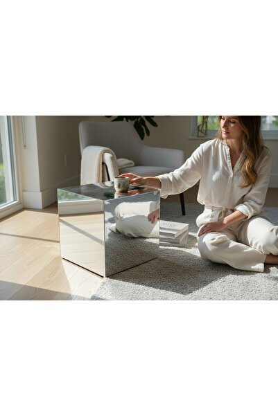 Aurelya Modern Ayna Efektli Paslanmaz Çelik Küp Sehpa – El Yapımı Lüks Yan Se...