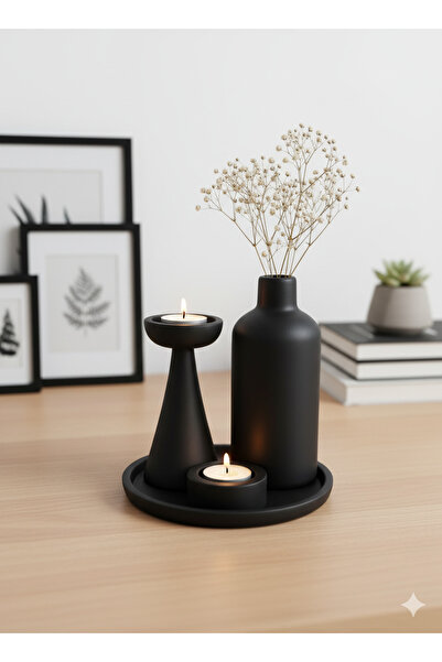 TACTIC Modern 4-Piece Decorative Set (Vase-Candlestick-Candle Holder-Tray)