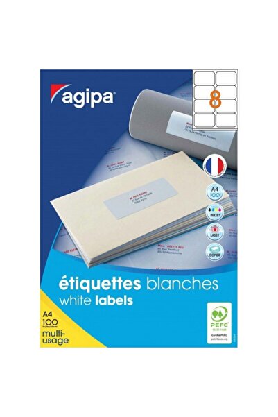 AGIPA etichete autoadezive 101110, 8/A4, 99,1x67,7 mm, permanente, colțuri ro...