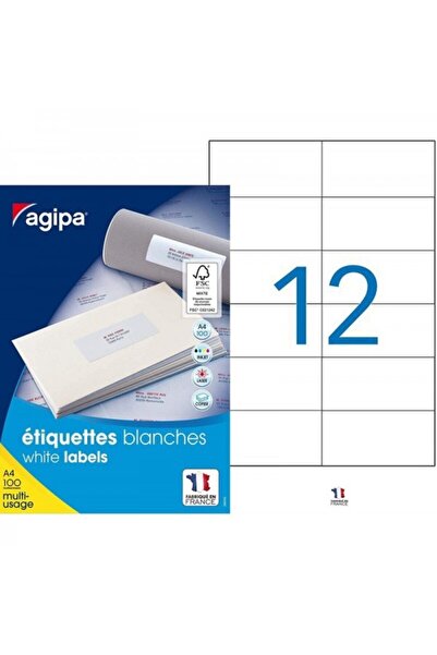 AGIPA etichete autoadezive 101032, 12/A4, 105 x 49,39 mm, permanente, albe (1...